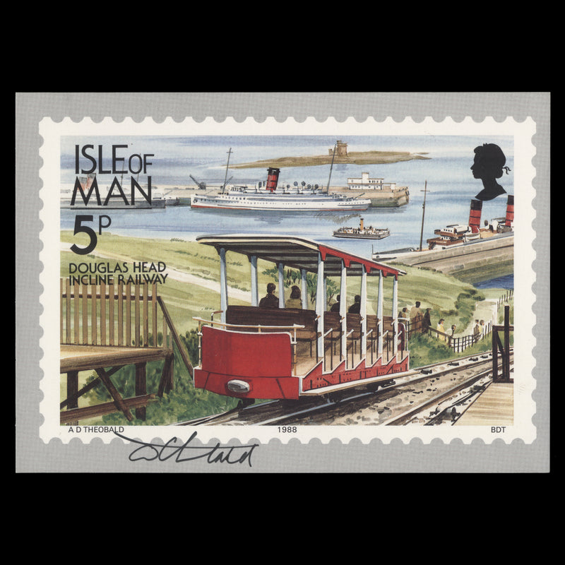Isle of Man 1988 Douglas Head Incline Railway PHQ card signed by stamp designer