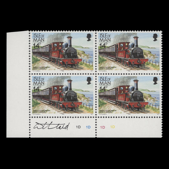 Isle of Man 1988 (MNH) 14p MNR Caledonia plate block signed by designer