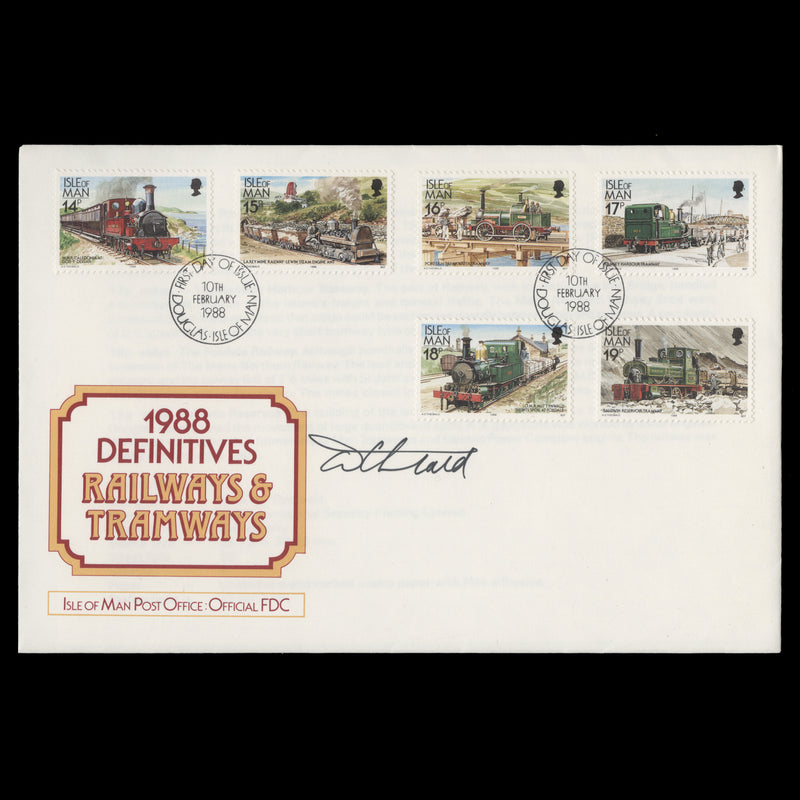Isle of Man 1988 Railways & Tramways first day cover signed by designer