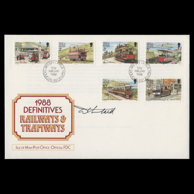 Isle of Man 1988 Railways & Tramways first day cover signed by designer