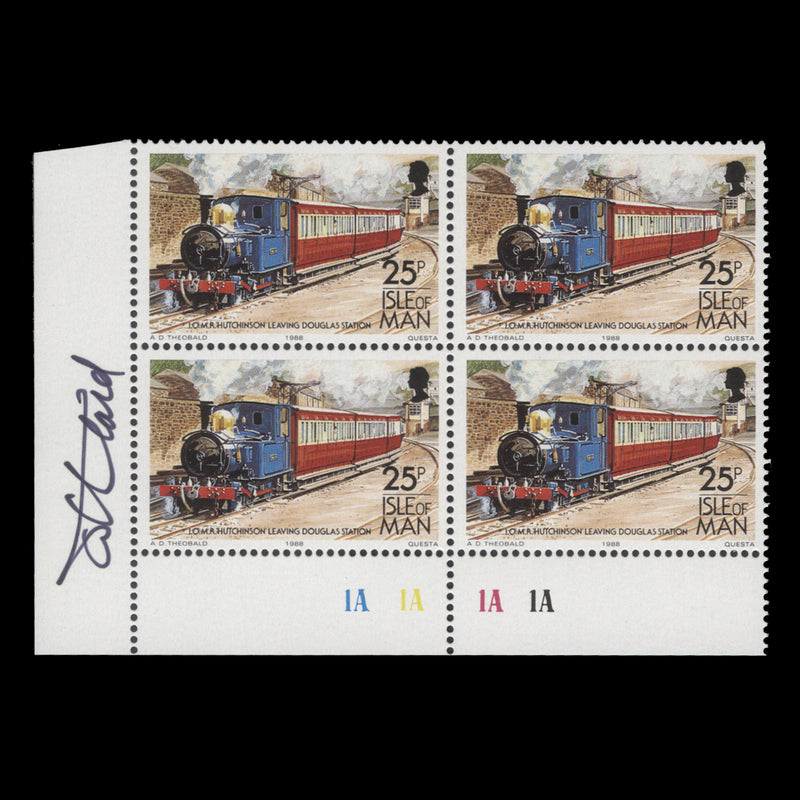 Isle of Man 1988 (MNH) 25p IOMR Hutchinson plate block signed by designer