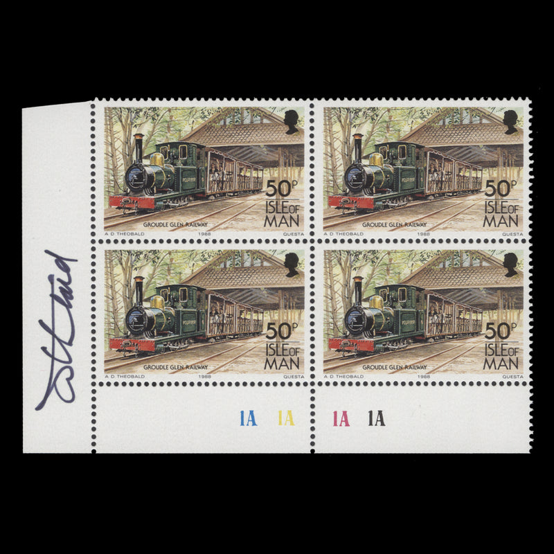 Isle of Man 1988 (MNH) 50p Groudle Glen Railway plate block signed by designer