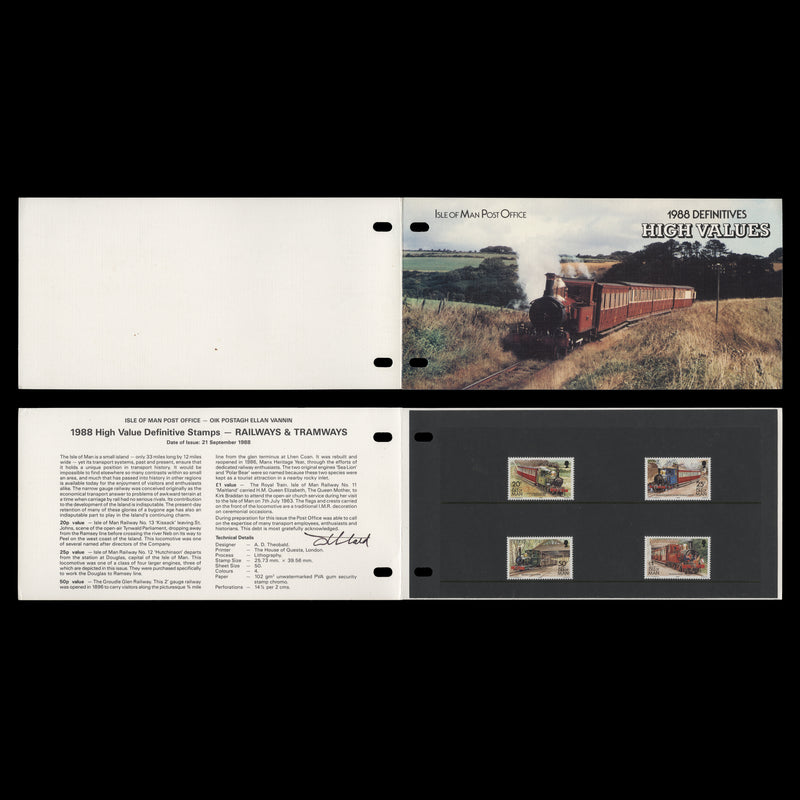 Isle of Man 1988 Railways & Tramways presentation folder signed by designer