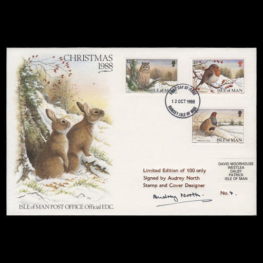 Isle of Man 1988 Christmas first day cover signed by Audrey North
