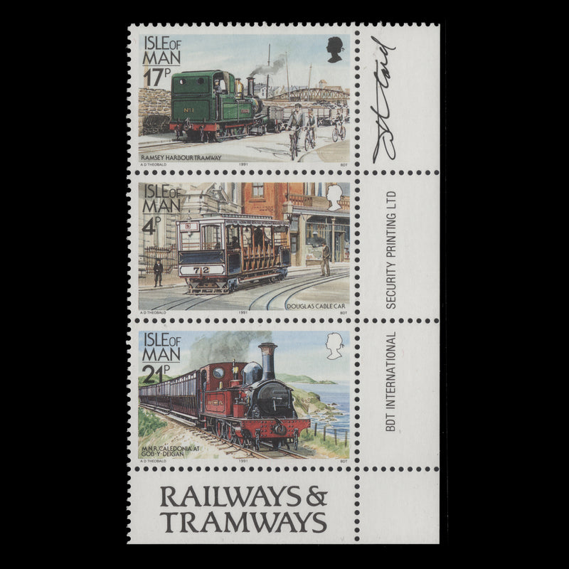 Isle of Man 1991 Railways & Tramways strip signed by Tony Theobald
