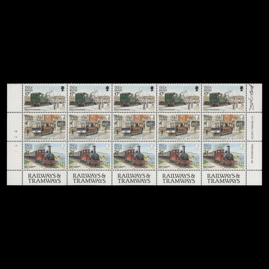Isle of Man 1991 Railways & Tramways imprint/plate block signed by designer