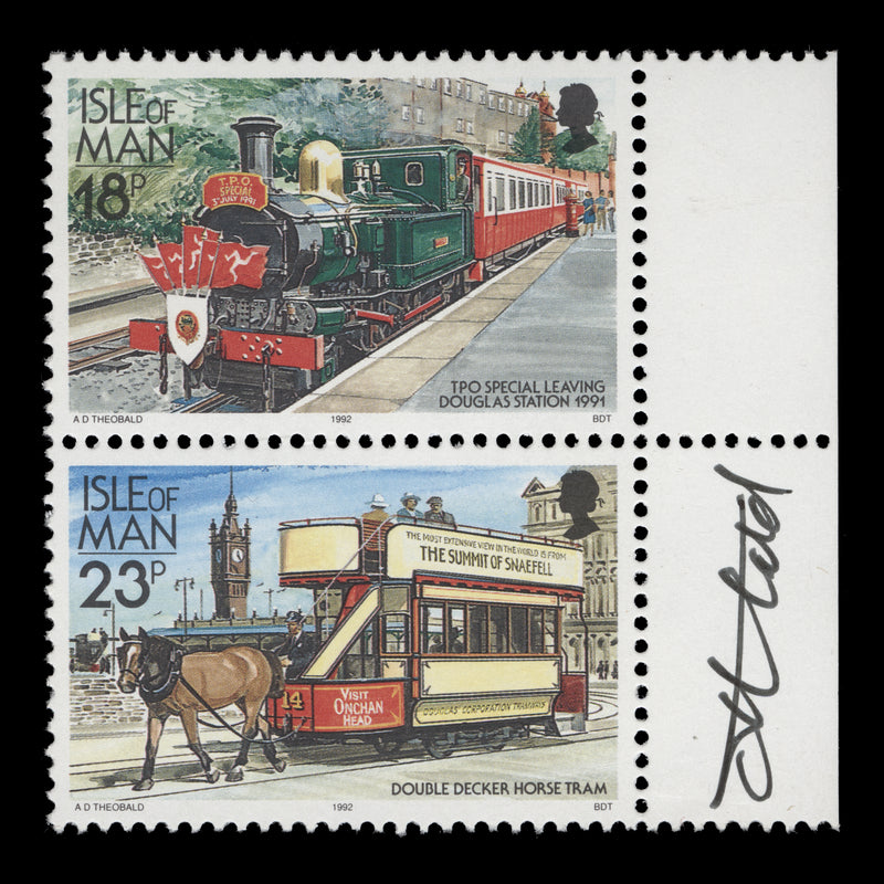 Isle of Man 1992 Railways & Tramways pair signed by Tony Theobald