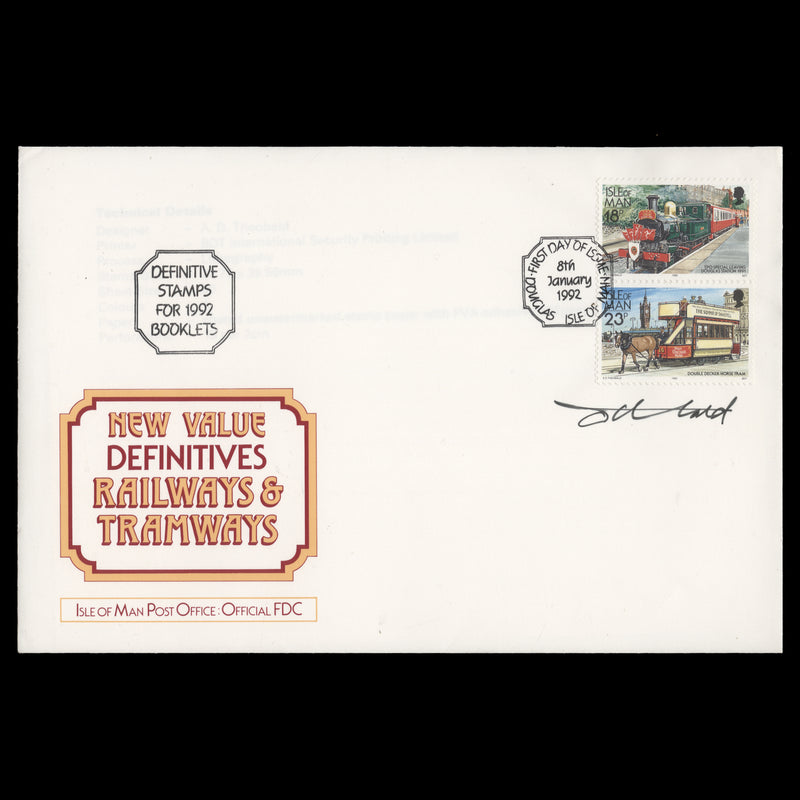 Isle of Man 1992 Railways & Tramways first day cover signed by designer