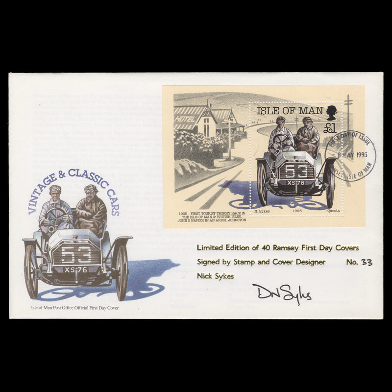 Isle of Man 1995 Motor Racing Anniversary first day cover signed by designer
