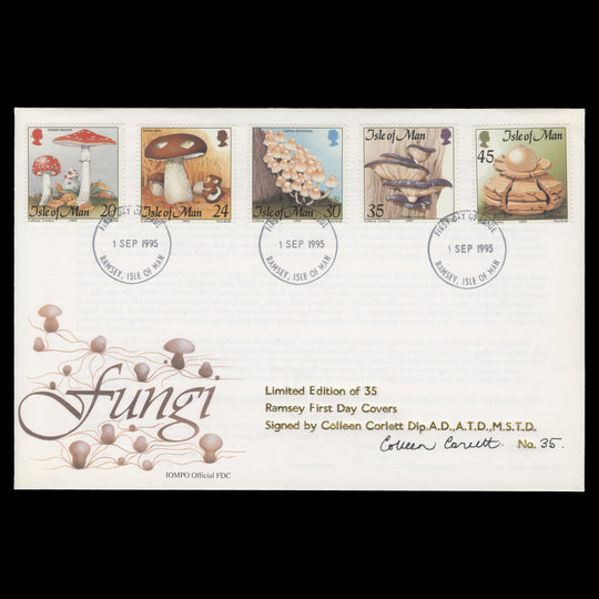 Isle of Man 1995 Fungi first day cover signed by designer Colleen Corlett