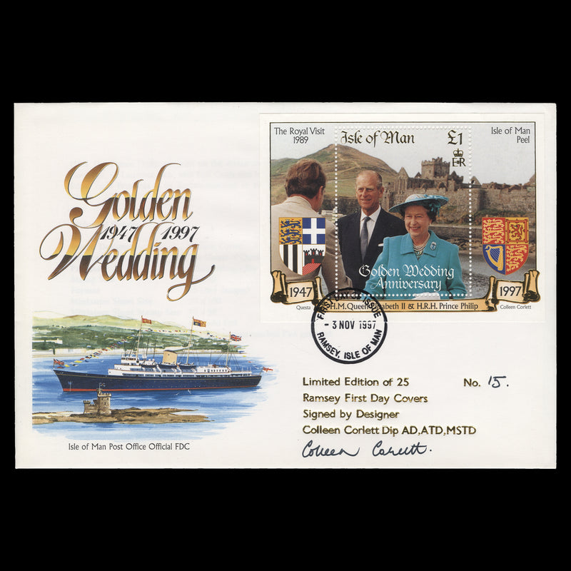 Isle of Man 1997 Golden Wedding Anniversary first day cover signed by designer