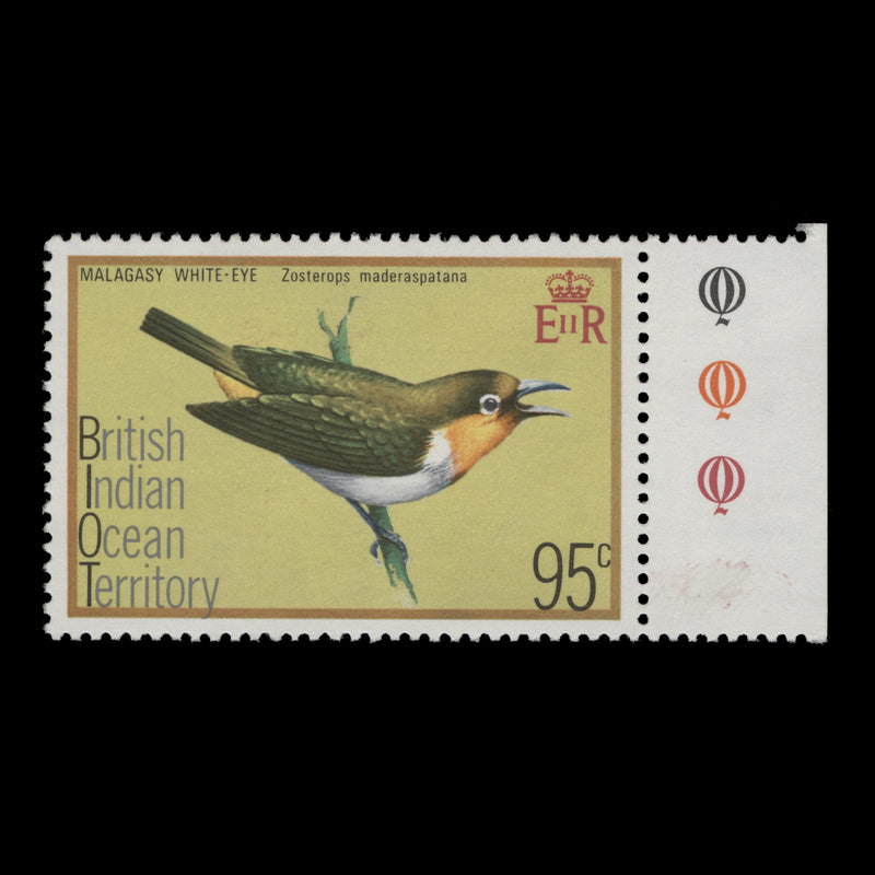 BIOT 1975 (Variety) 95c Malagasy White-Eye with watermark to right