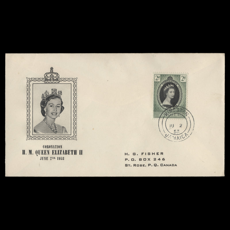 Jamaica 1953 (FDC) 2d Coronation, KINGSTON