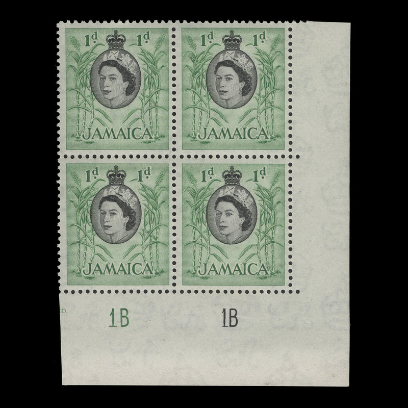 Jamaica 1956 (MLH) 1d Sugar Cane plate 1B–1B block