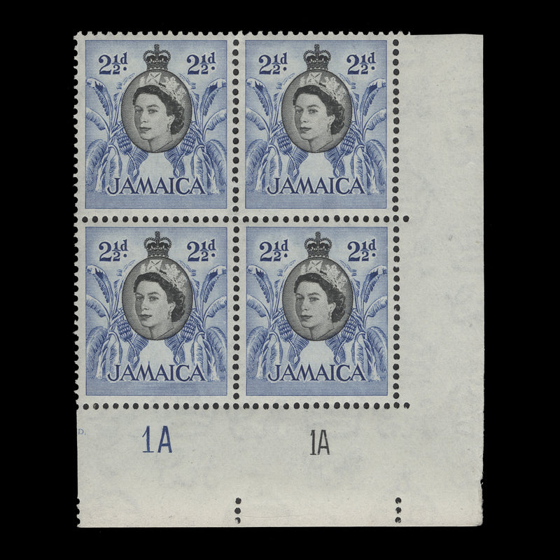 Jamaica 1956 (MLH) 2½d Bananas plate 1A–1A block