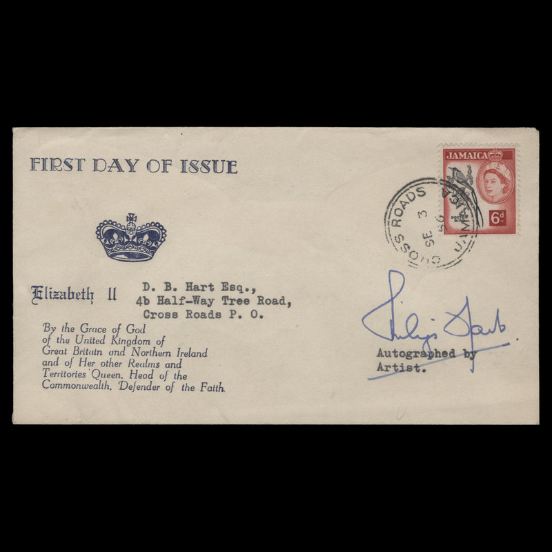 Jamaica 1956 Doctor Bird first day cover signed by designer Philip Hart