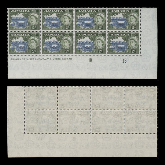 Jamaica 1956 (MNH) 2s Fort Charles imprint/plate 1B–1B block