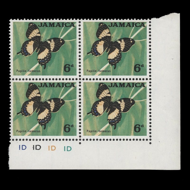 Jamaica 1964 (MNH) 6d Papilio Homerus plate 1D–1D–1D–1D block