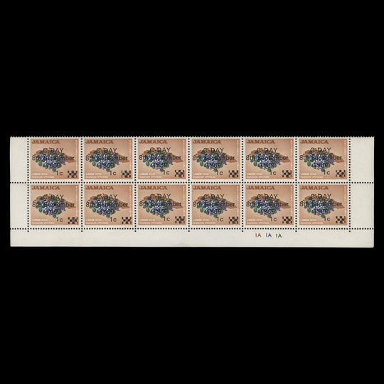 Jamaica 1969 (MNH) 1c/1d Lignum Vitae plate 1A–1A–1A block