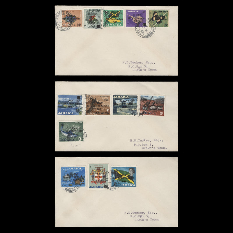 Jamaica 1969 Decimal Provisionals first day covers, BROWN'S TOWN