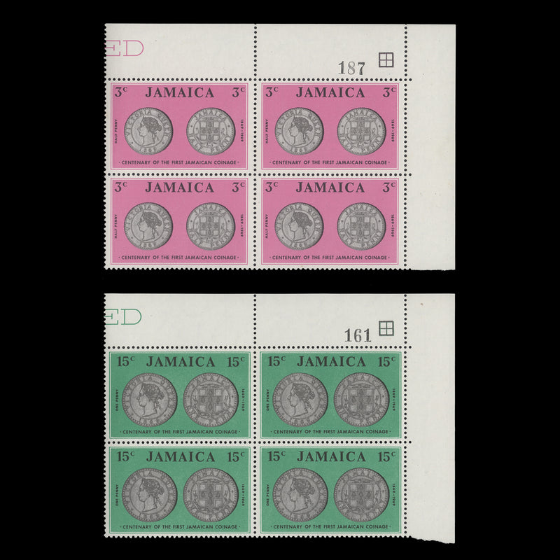 Jamaica 1969 (MNH) Coinage Centenary sheet number blocks