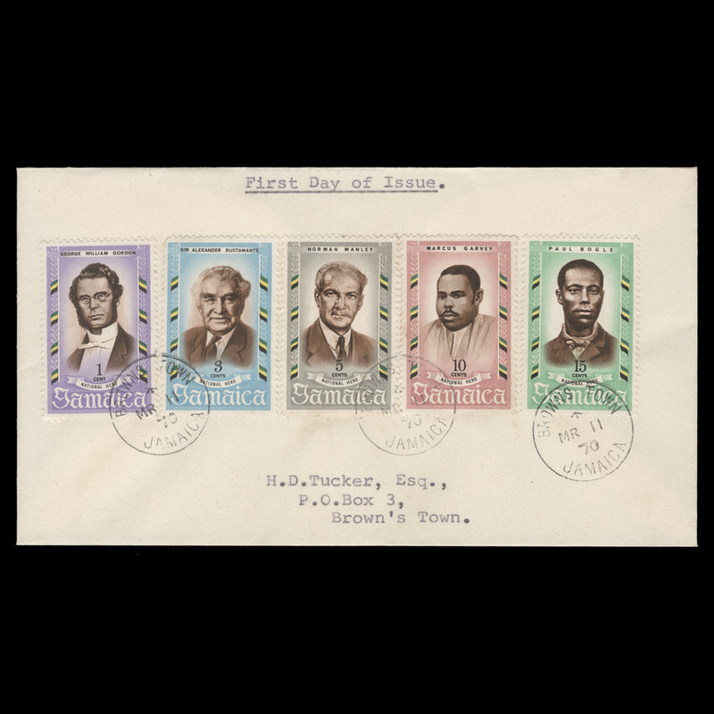Jamaica 1970 National Heroes first day cover, BROWNS TOWN