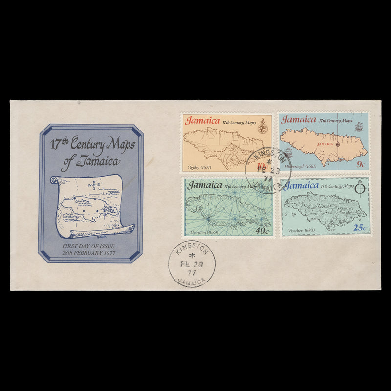 Jamaica 1977 Seventeenth Century Maps first day cover, KINGSTON