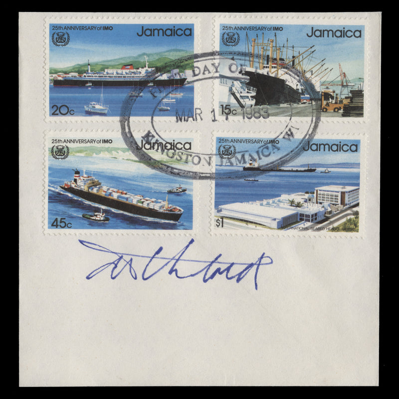 Jamaica 1983 (Used) IMO Anniversary set on-piece signed by designer