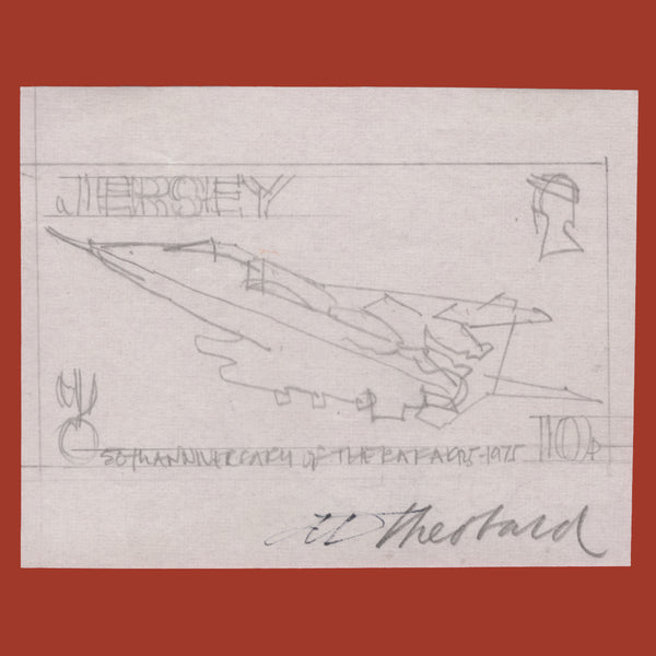 Jersey 1975 Hawker Siddeley Gnat T1 preliminary artwork by Tony Theobald