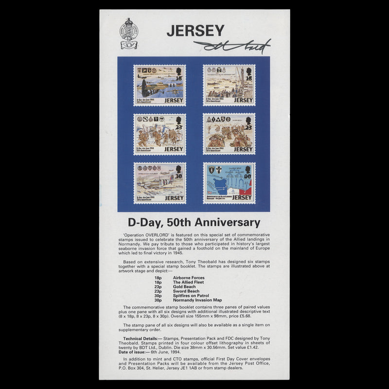 Jersey 1994 D-Day Anniversary promotional flyer signed by designer