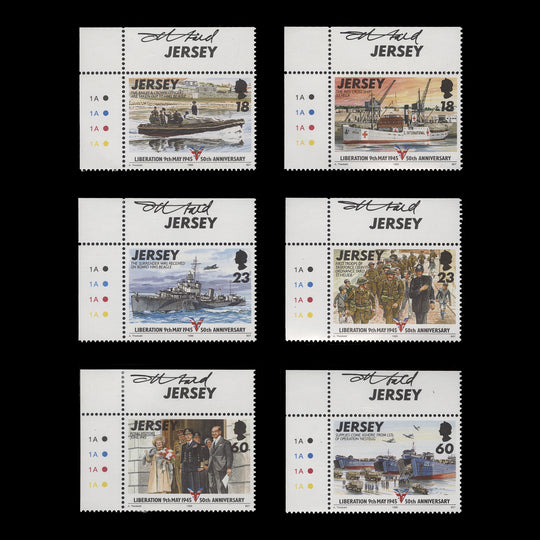 Jersey 1995 Liberation Anniversary plate singles signed by Tony Theobald