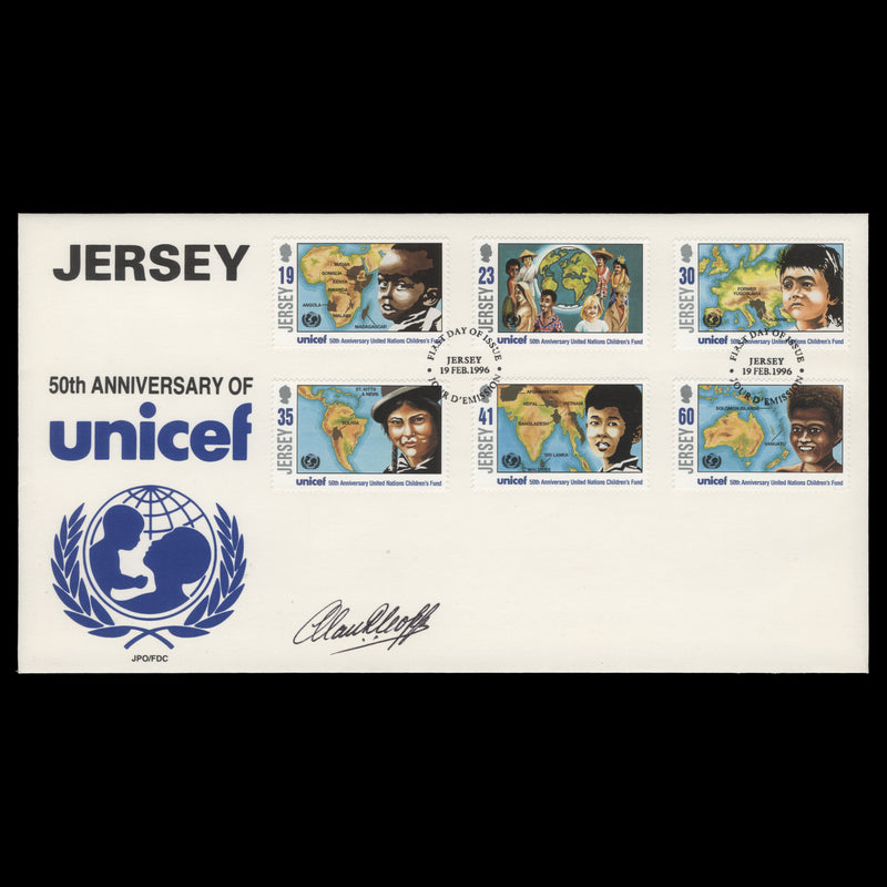 Jersey 1996 UNICEF Anniversary first day cover signed by designer