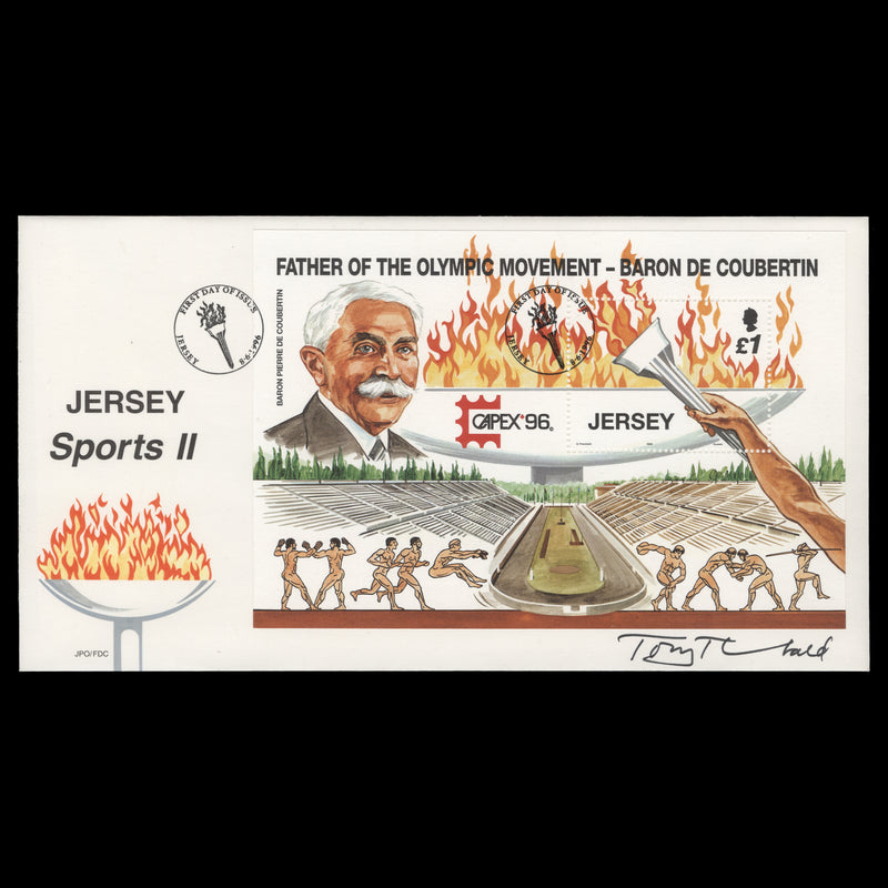 Jersey 1996 Sporting Anniversaries first day cover signed by designer
