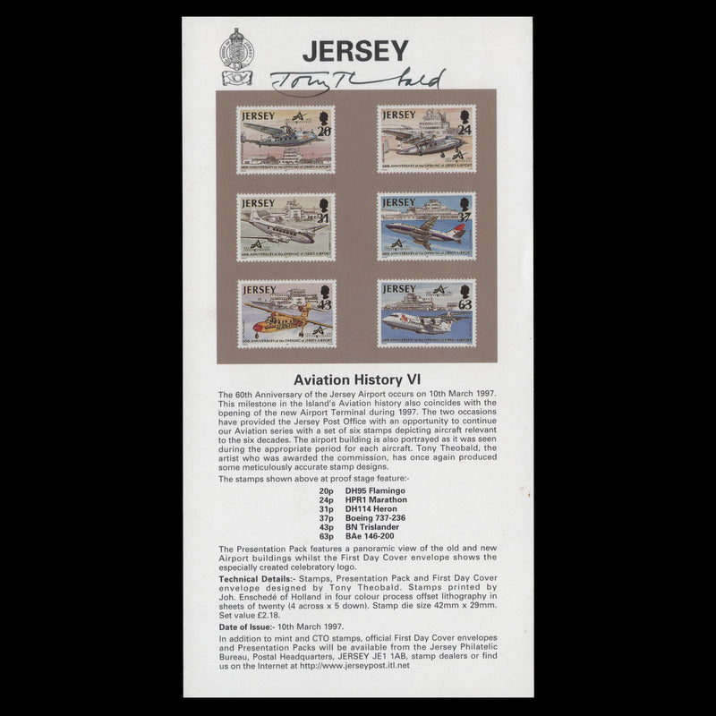 Jersey 1997 Airport Anniversary promotional flyer signed by Tony Theobald