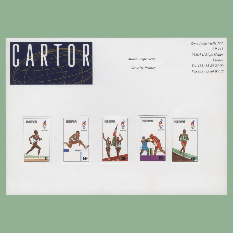 Kenya 1996 Olympic Games, Atlanta imperf proofs on presentation card