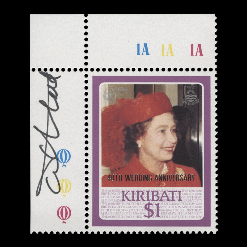 Kiribati 1987 (MNH) $1 Royal Wedding Anniversary single signed by designer
