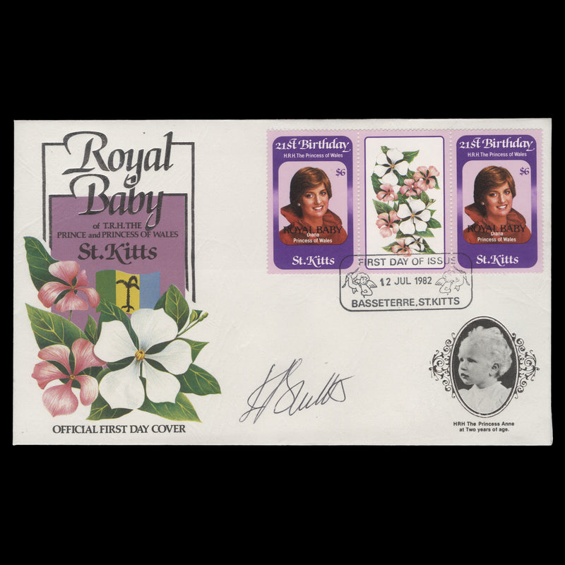 Saint Kitts 1982 Birth of Prince William first day cover signed by designer