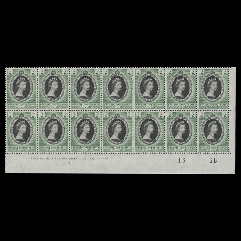 St Christopher Nevis Anguilla 1953 (MNH) 2c Coronation plate 1B–6B block