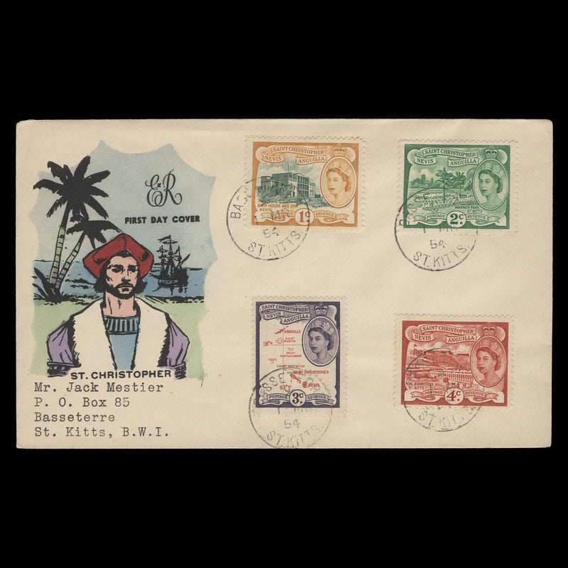 St Christopher Nevis Anguilla 1954 Defintives first day cover, BASSETERRE