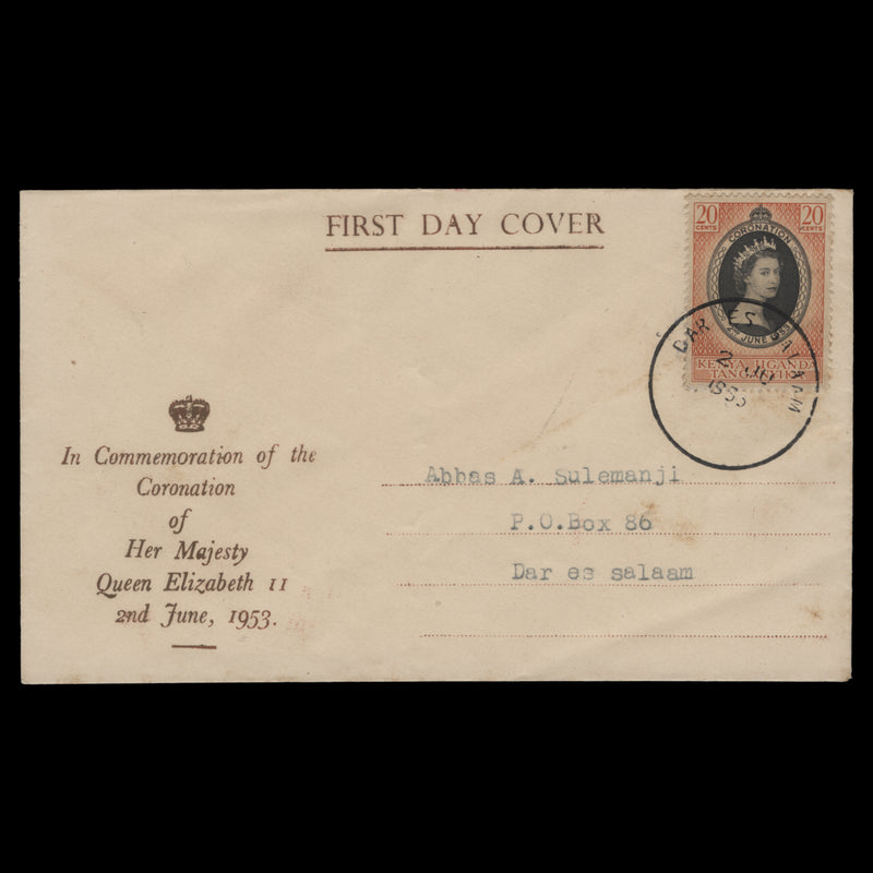 Kenya Uganda Tanganyika 1953 (FDC) 20c Coronation, DAR ES SALAAM