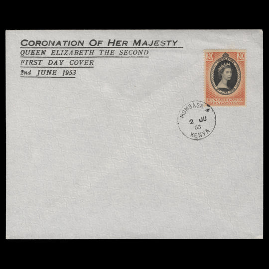 Kenya Uganda Tanganyika 1953 (FDC) 20c Coronation, MOMBASA 4