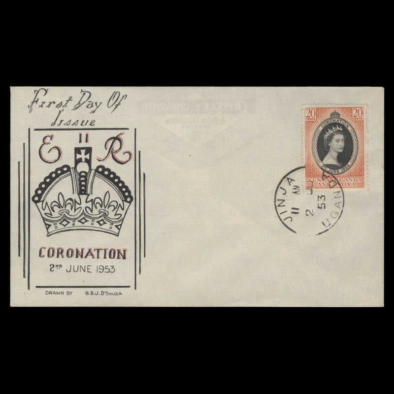 Kenya Uganda Tanganyika 1953 (FDC) 20c Coronation, JINJA