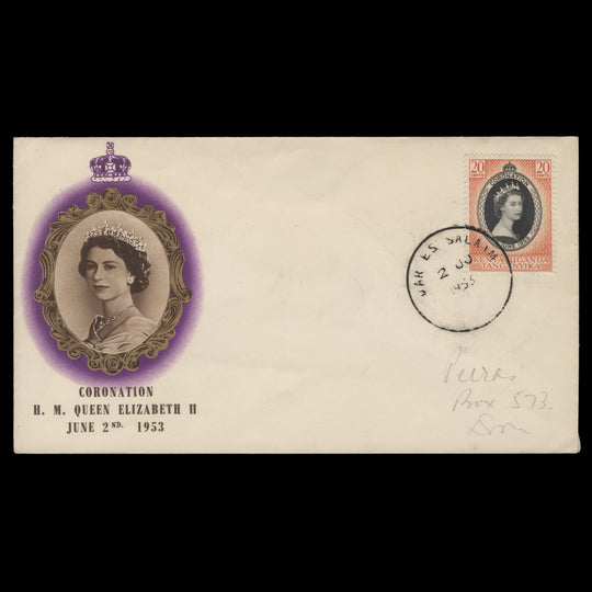 Kenya Uganda Tanganyika 1953 (FDC) 20c Coronation, DAR ES SALAAM