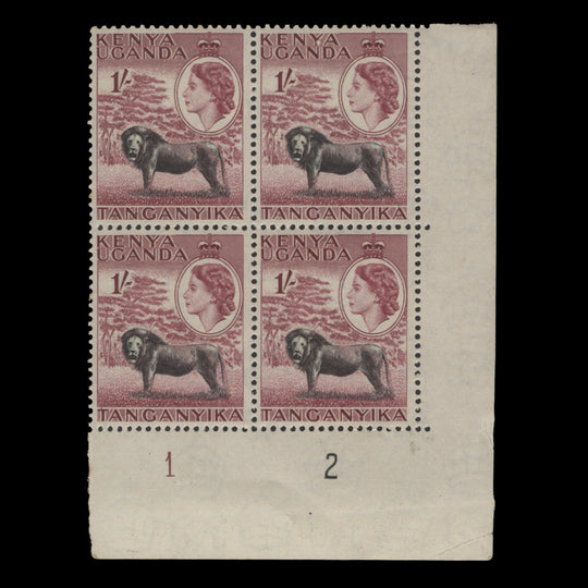 Kenya Uganda Tanganyika 1954 (MLH) 1s Lion plate 1–2 block