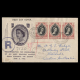 Saint Lucia 1953 (FDC) 3c Coronation strip, CASTRIES