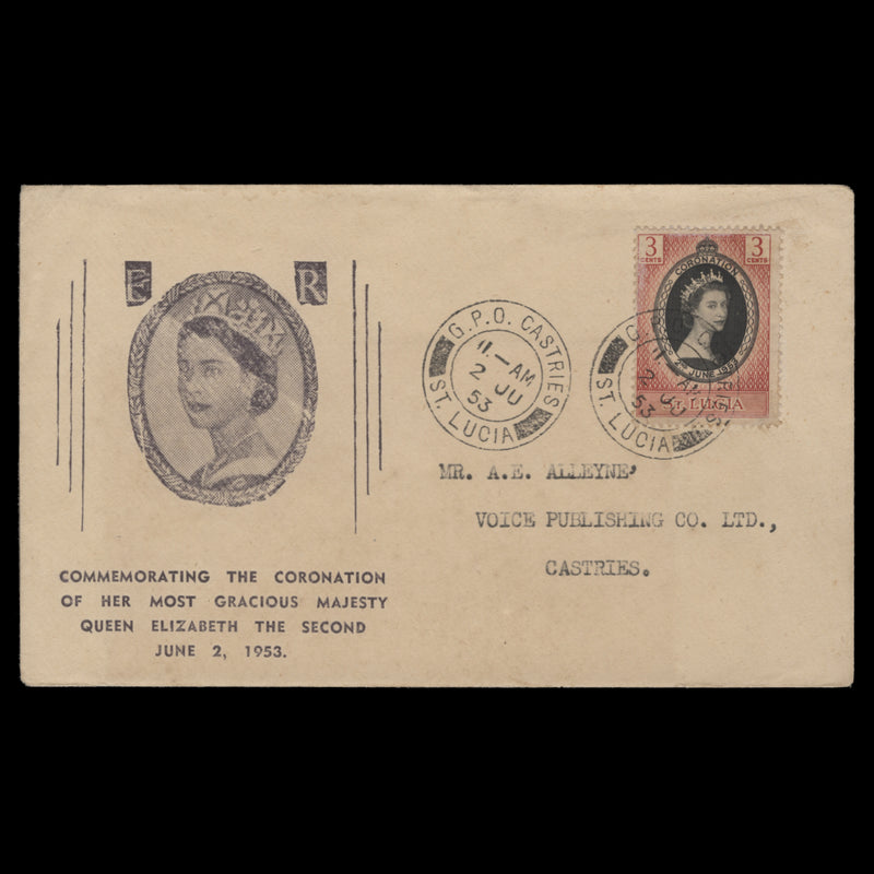 Saint Lucia 1953 (FDC) 3c Coronation, CASTRIES