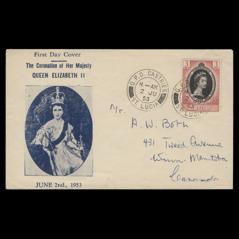 Saint Lucia 1953 (FDC) 3c Coronation, CASTRIES