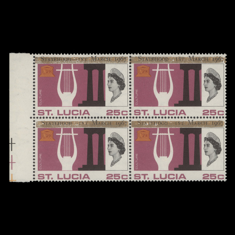 Saint Lucia 1967 (Variety) 25c UNESCO Anniversary block with black overprint