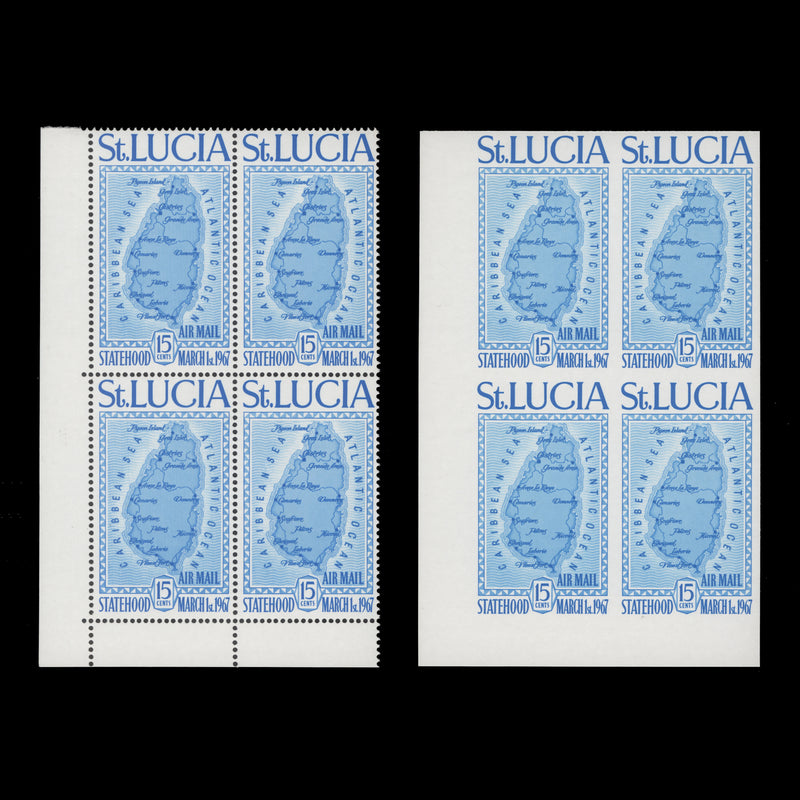 Saint Lucia 1967 (MNH) 15c Statehood perf and imperf blocks