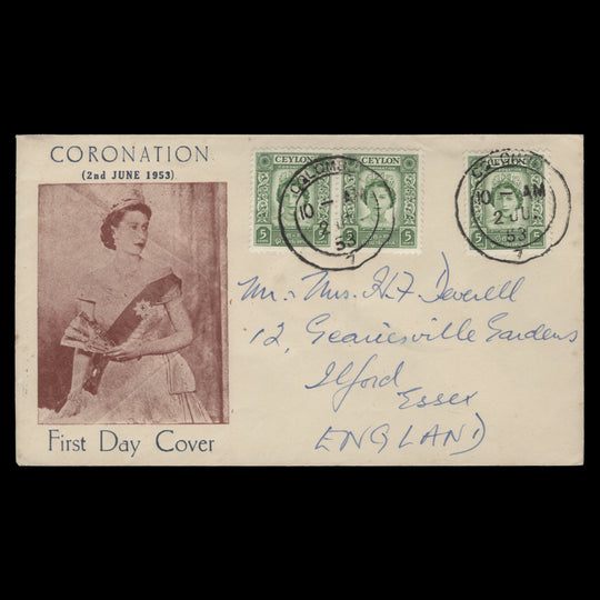 Ceylon 1953 (FDC) 5c Coronation, COLOMBO 7